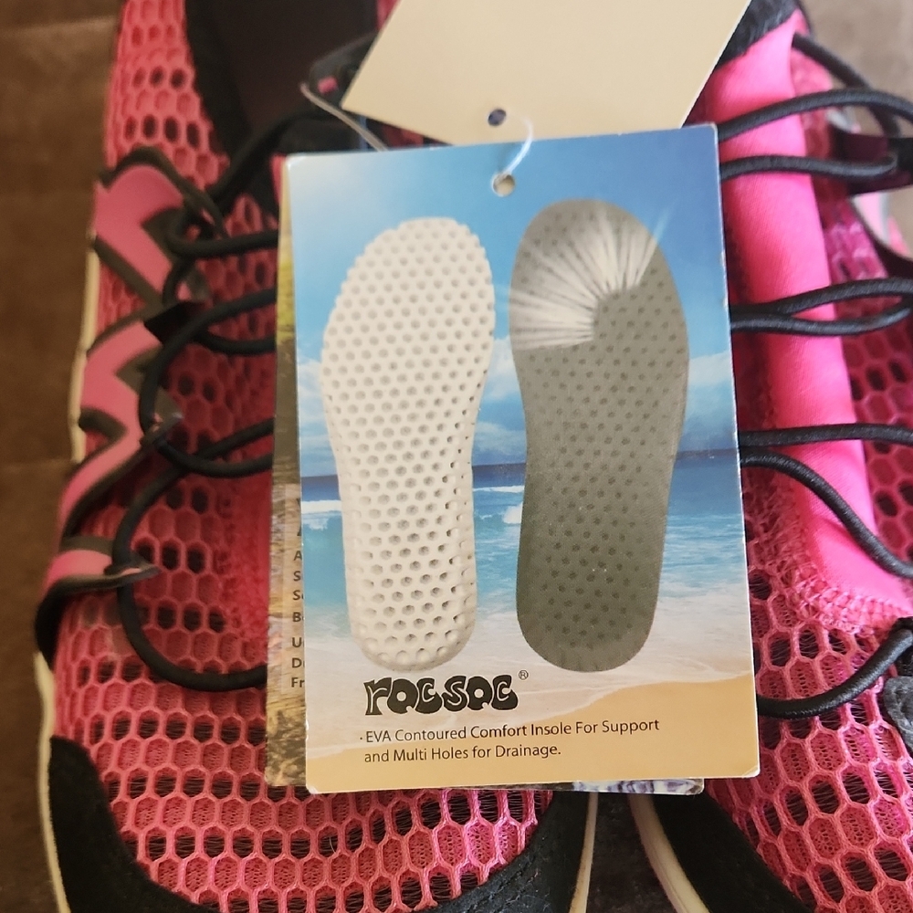 Women's Pink Mesh Athletic Water Shoes with Quick-Lock Lacing - Picture 2 of 4